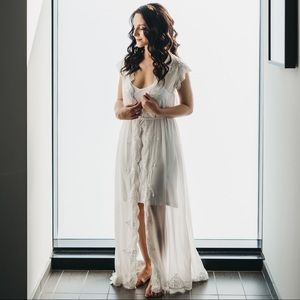 Handmade Lace Trim Maxi Bridal Robe